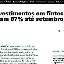 TTR: Investimentos em fintechs aumentam 87% at setembro